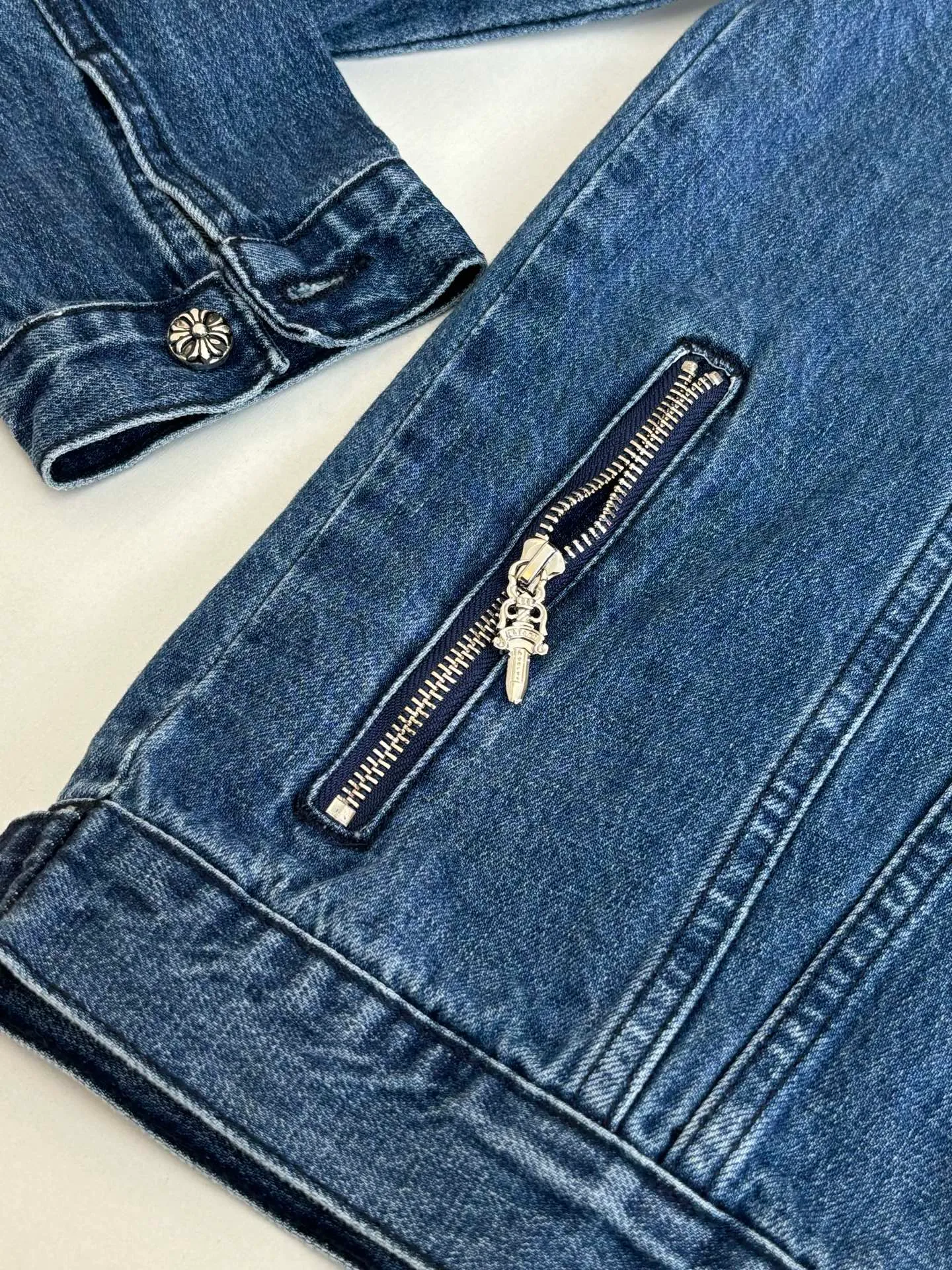 P540 Chrome Heart*/Chrome Heart Ch plain washed denim denim jacket jacket Size: S/M/L/XL